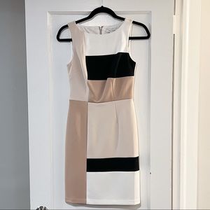 WHITE HOUSE BLACK MARKET Sheath Colorblock Dress Cream Black White NWT Size 00